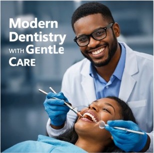 Modern dentist and patient treatment moment